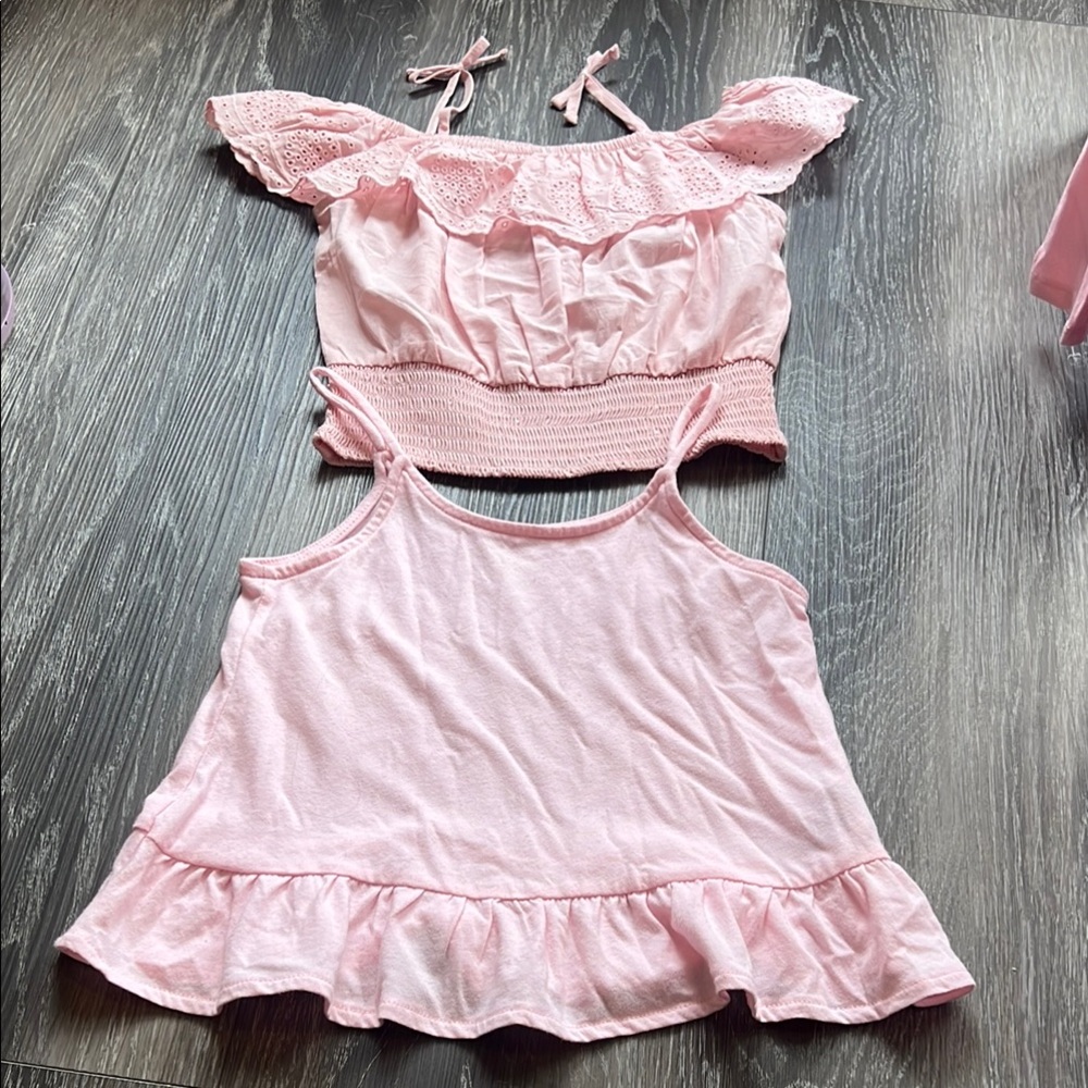 2/Bundle Old Navy Girls Pink Camisole with Ruffled Sleeves & Carters Top Sz 6/7